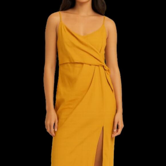 J.O.A. Mustard Yellow Drape Wrap Midi Dress – Size S - Picture 1 of 4